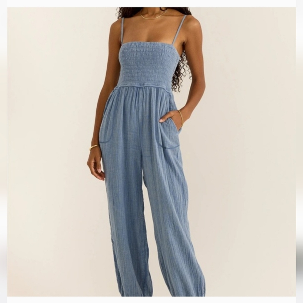 Z Supply Blue Chambray Smocked Women's Jumpsuit M